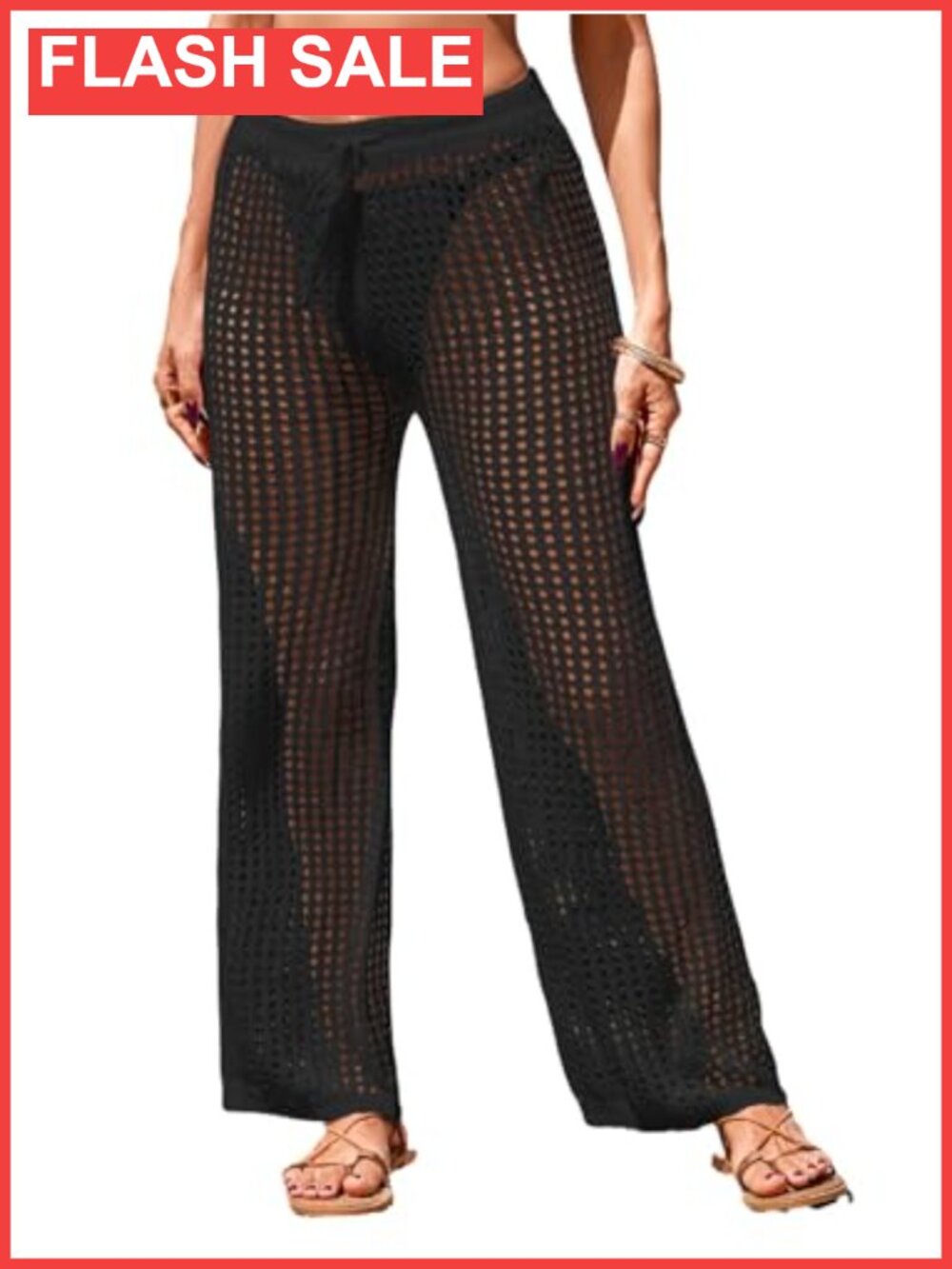 Women's Crochet Beach Cover Up Pants Flared Leg High Waist Swim Coverup